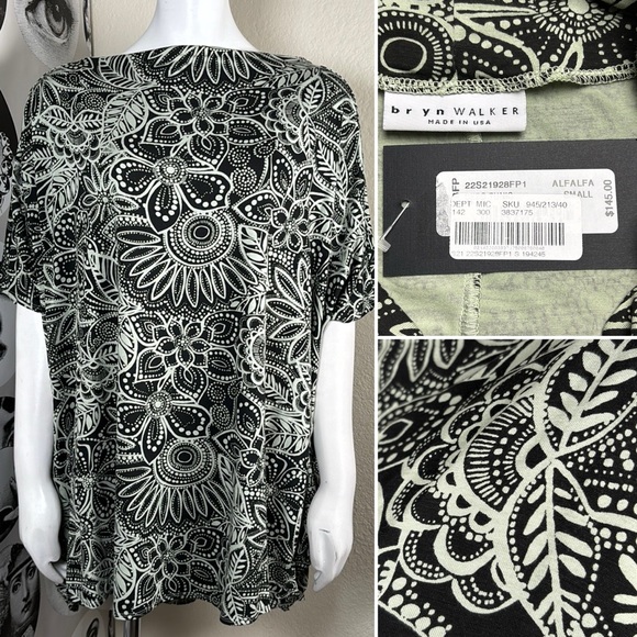 Bryn Walker Green & Black Relaxed Fit Tunic Top, Sz S, USA Made! New With Tags - Picture 1 of 11